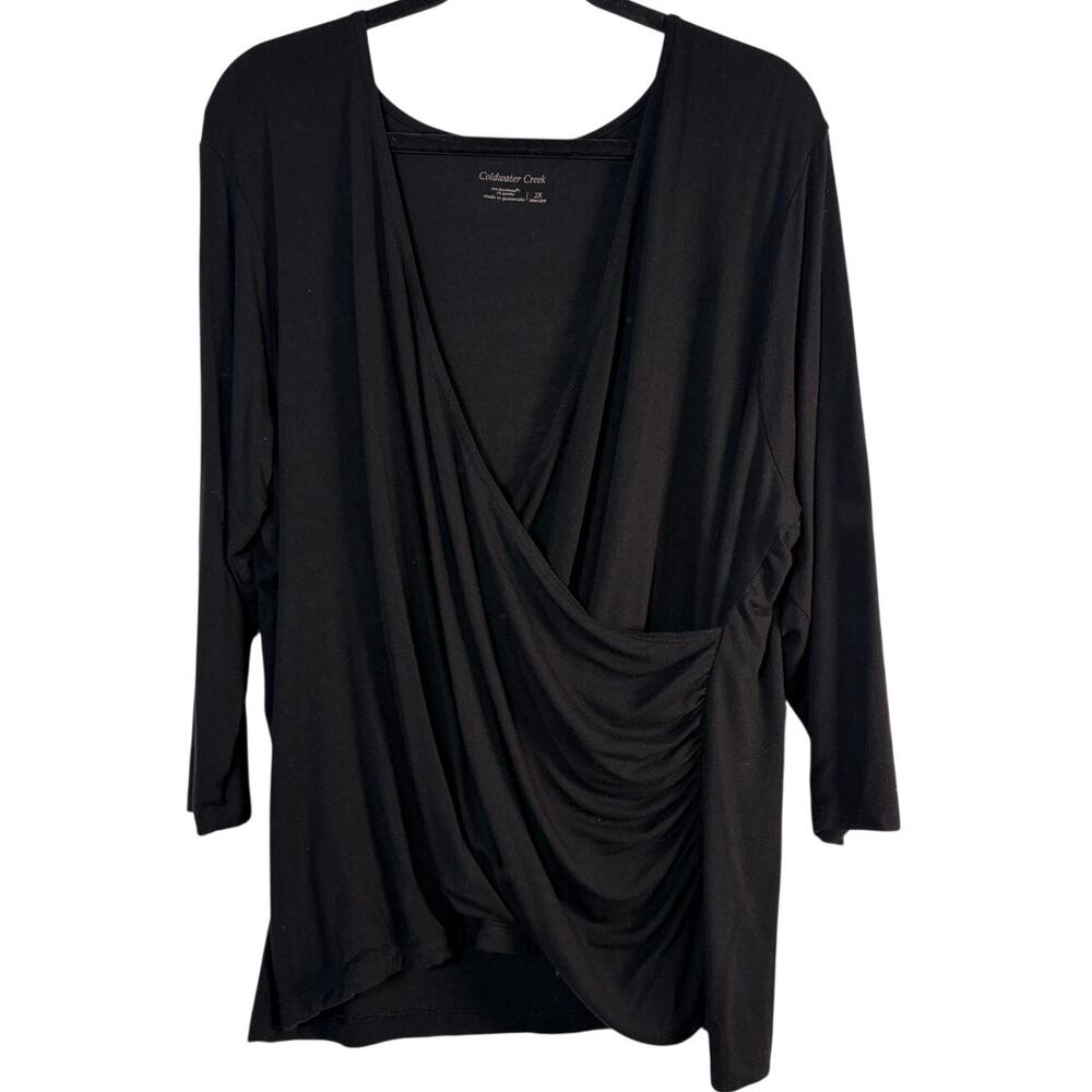 Coldwater Creek Black Drape Wrap Front Ruched Tunic Top Minimalist Plus Size 2X